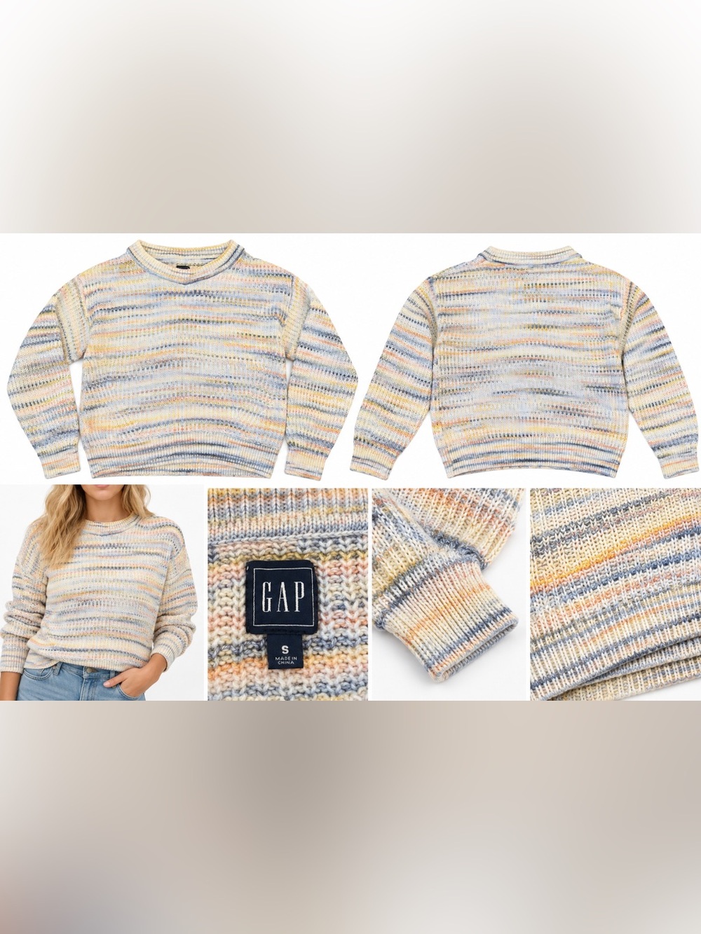 GAP Men's Multistripe Crewneck Sweater in Blue, Yellow, Cream